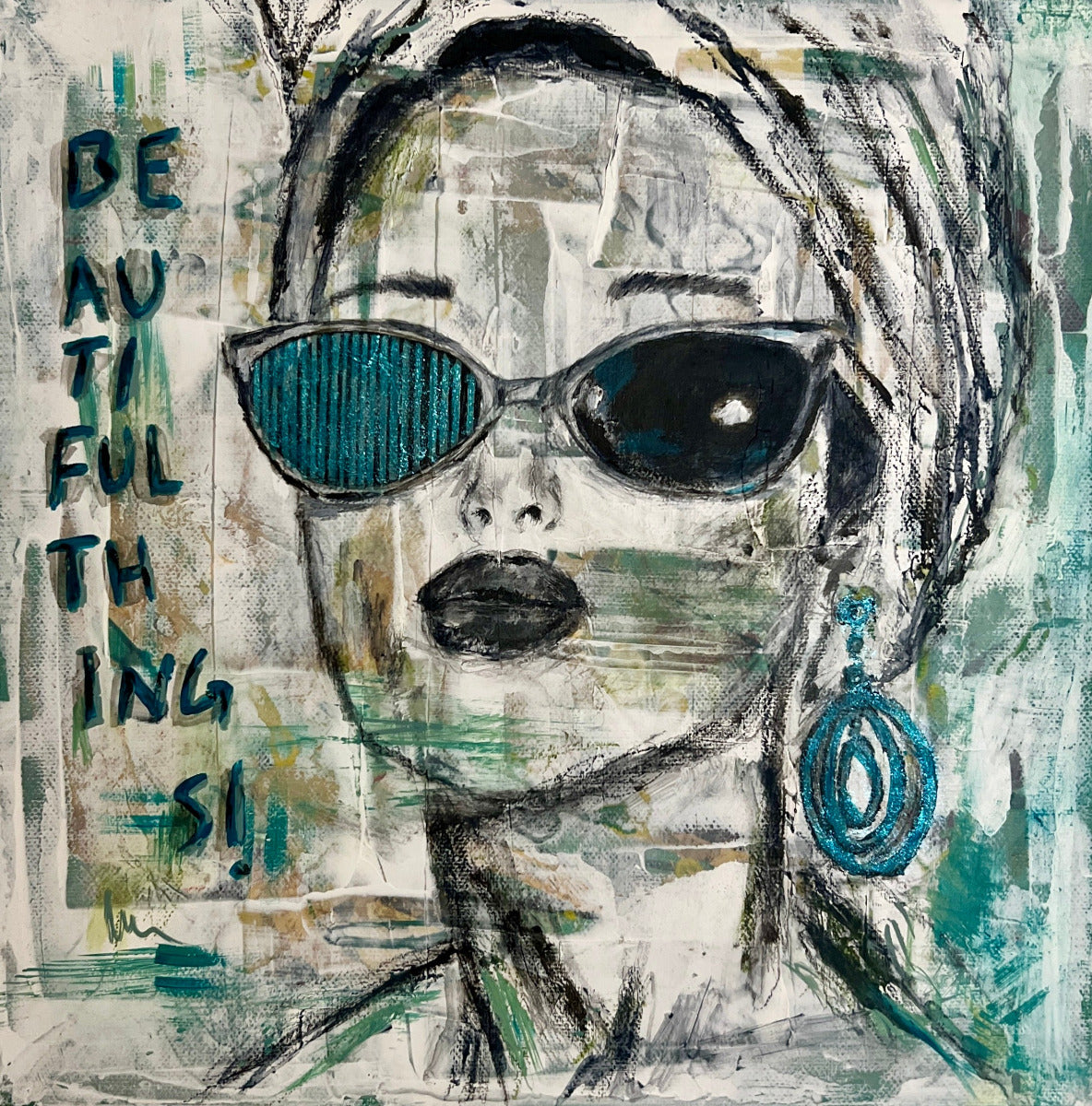 Fine Art mixed media painting Modern wall home decore Maliheh Yousefi