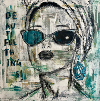 Fine Art mixed media painting Modern wall home decore Maliheh Yousefi