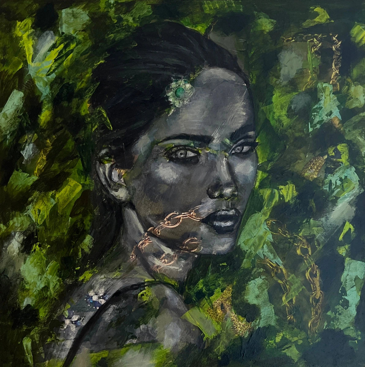 Fine Art mixed media painting home design artistic pop figurative Modern wall home decore on canvas Maliheh Yousefi 